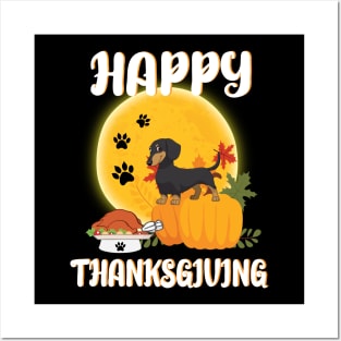 Dachshund Seeing Turkey Dish Happy Halloween Thanksgiving Merry Christmas Day Posters and Art